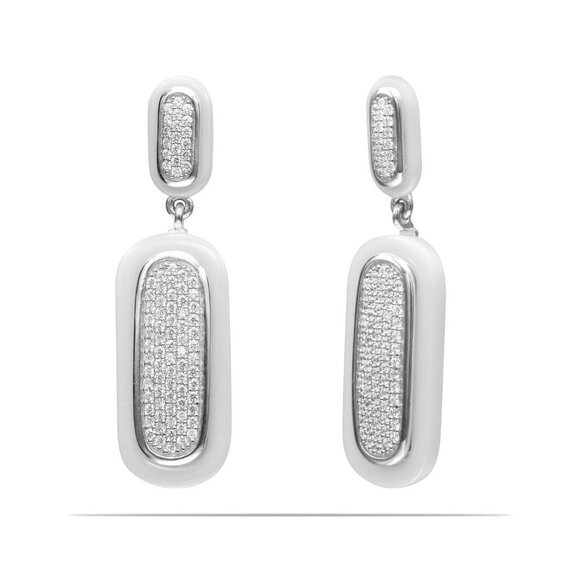 Dangle Drop Sterling Silver and Ceramic Statement Earrings - Picture 4 of 4